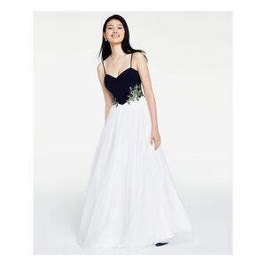 BLONDIE Womens Fit + Flare Dress Navy Spaghetti Strap Formal Juniors 1